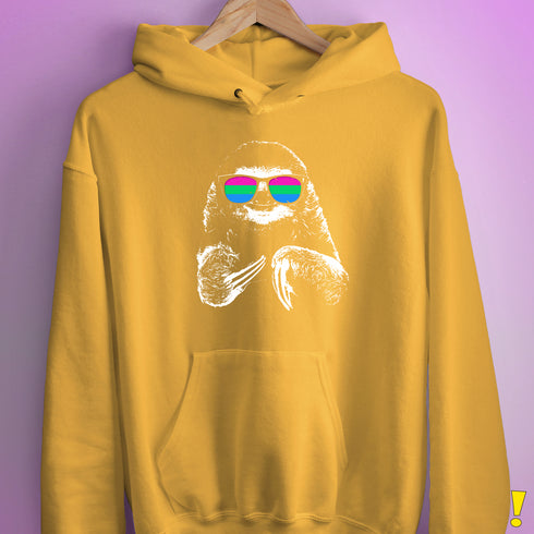 Pride Sloth Polysexual Flag Sunglasses Hoodie - Mustard